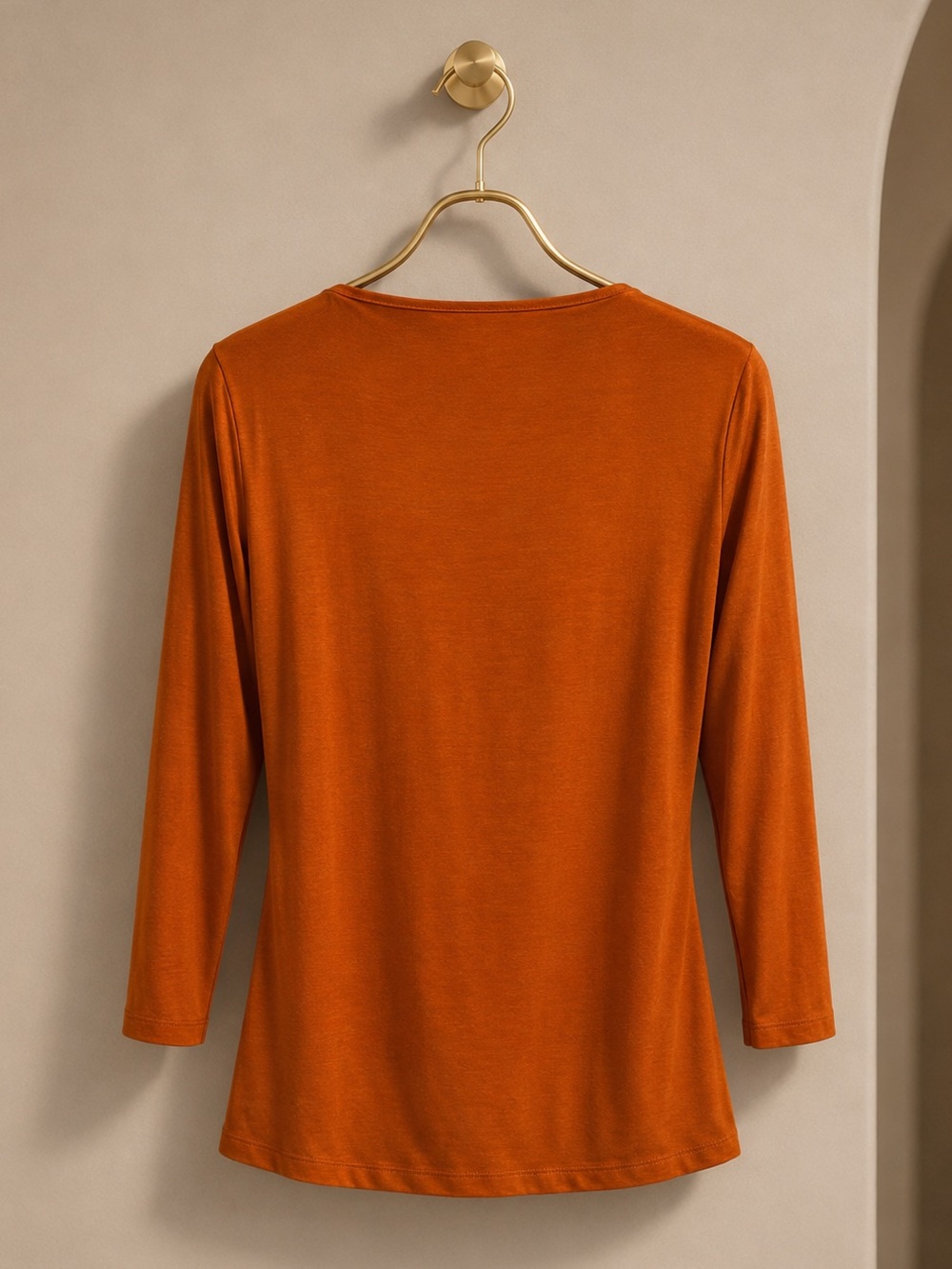 MAX MARA FALL ORANGE COWL MINIMALIST CLASSIC 3/4 SLEEVE LUXURY DESIGNER TOP L - Picture 4 of 5